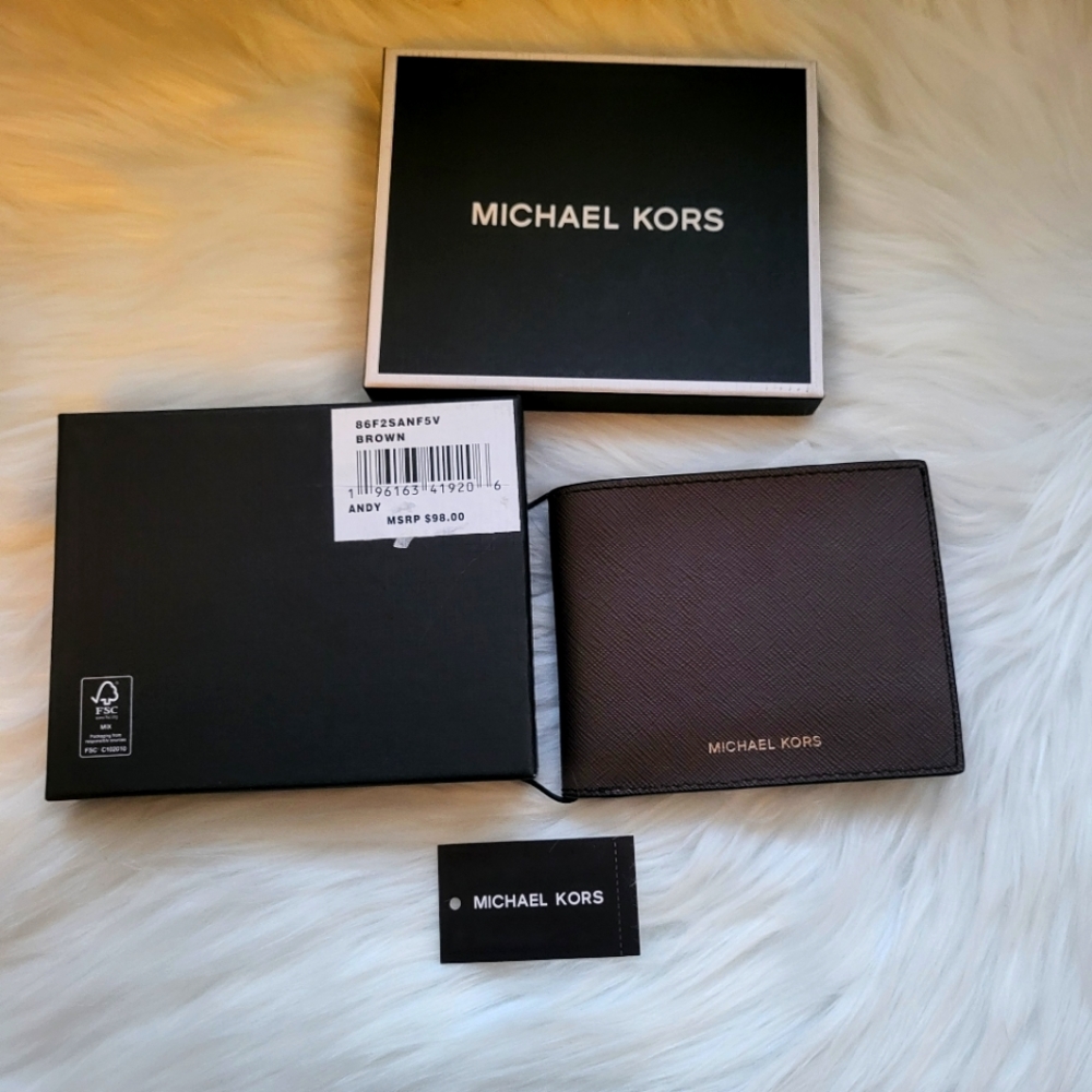 NWT Michael Kors Jet Set Mens Slim Billfold Saffiano Leather Wallet  R$98